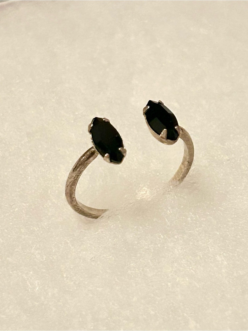Bing Bang NYC Double Marquise Ring in Sterling Silver / Jet Black Crystal, sz 7